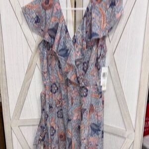 Luxology Blue and Pink Floral Jumpsuit